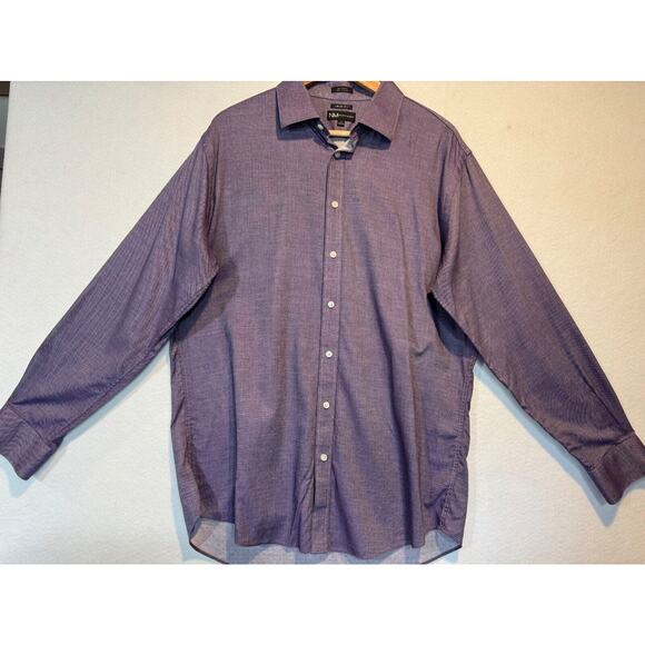Neiman Marcus Mens Large Purple Trim Fit Button Up Shirt 17 34/35 * - Picture 5 of 13